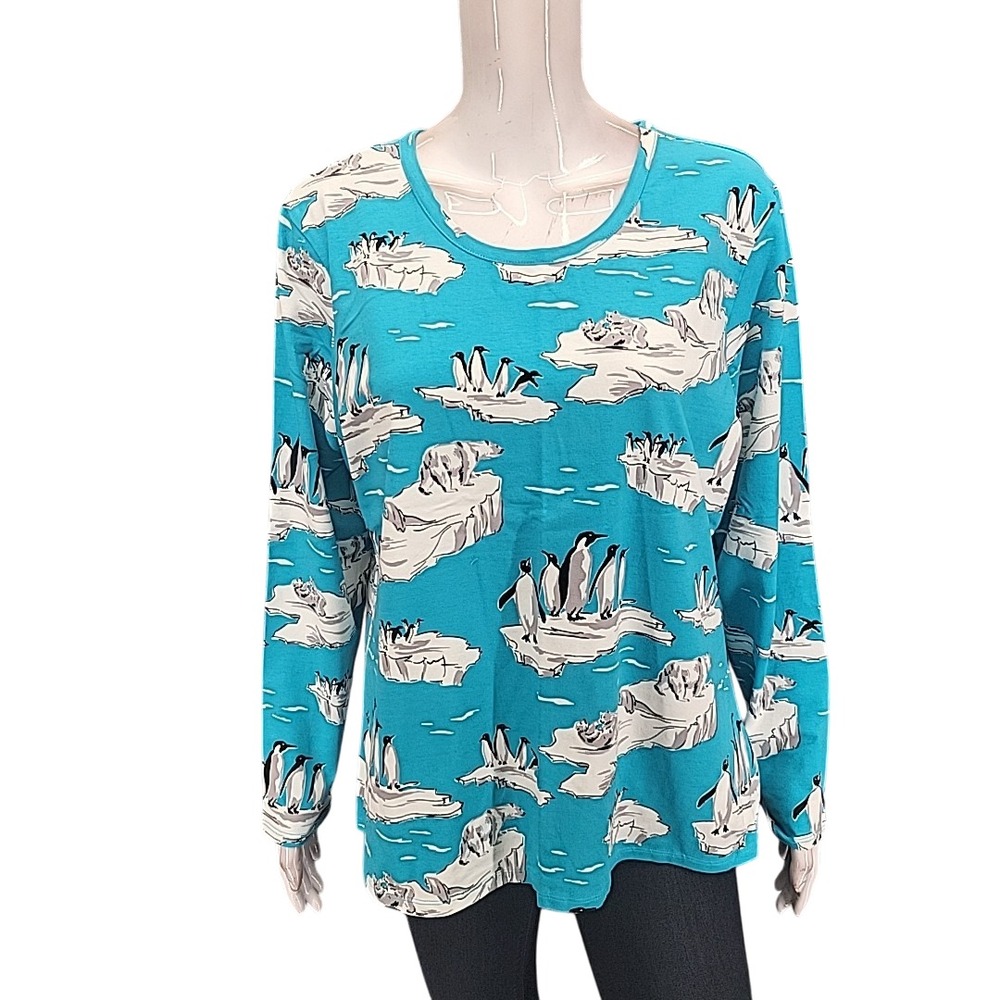 Christopher & Banks Womens Top Graphic Printed Shirt Petite X-Large Size Blue
